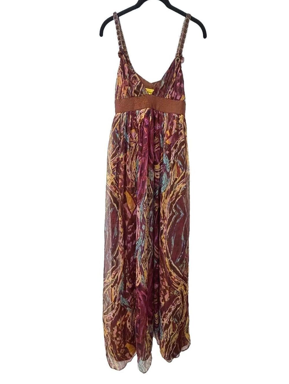 Catherine Malandrino Printed Silk Maxi Dress Boho Empire Waist Size 6